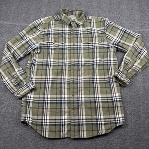 Carhartt Flannel Shirt Mens Large Tall LT Green Plaid Hubbard Outdoors Heavy